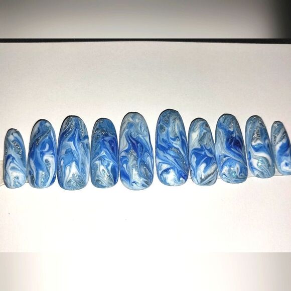 Hand crafted custom print 10pc short acrylic press on nails sz small - Picture 6 of 7